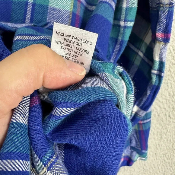 Hester & orchard top womens large blue plaid flannel button up outdoors casual l - Picture 6 of 7